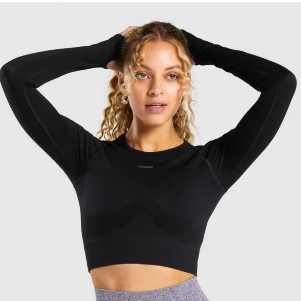 Gymshark Flex Sports Long Sleeve Crop Top - Black/Charcoal